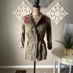 Olive green button up jacket